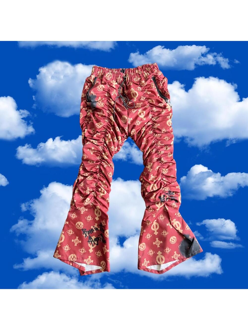 SKOOT Apparel Algorithm Suit Pants Red Ruched Flared Size S-L NWOT MSRP $250
